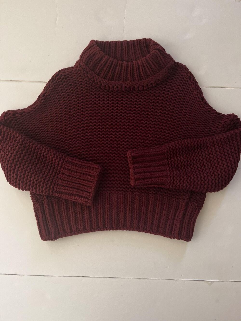 Free People My Only Sunshine Sweater Women M Red Chunky Mock Neck Cropped Heavy